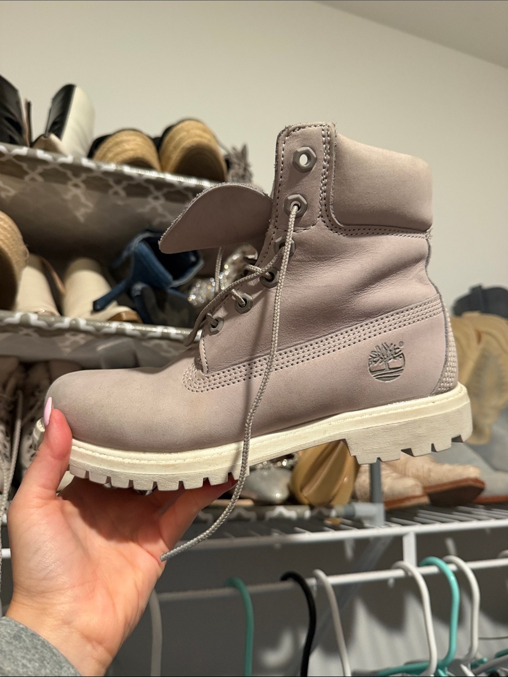 Timberland Women's Light Grey Nubuck Lace-Up Ankle Boots